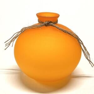 VTG Pottery Barn Round Vase Orange Frost Matte Glass Made In Tiawan 6” H 6.5” W